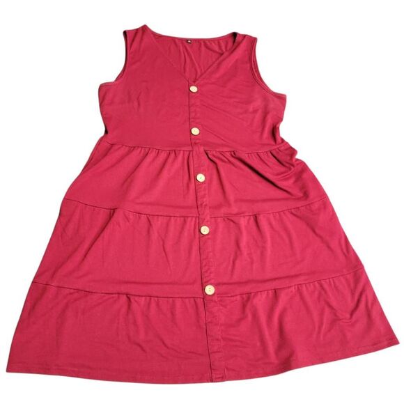 Soft Tiered Burgundy Sleeveless Button Down Dress with Pockets on Sale 5 for $25 - Picture 2 of 7